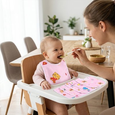 Bavoirs bébé rose Maman nourrit bébé.