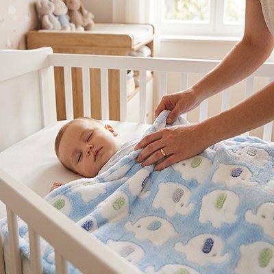 Couverture bébé bleu fleuri