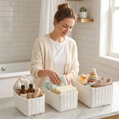 Panier rangement bébé blanc 2
