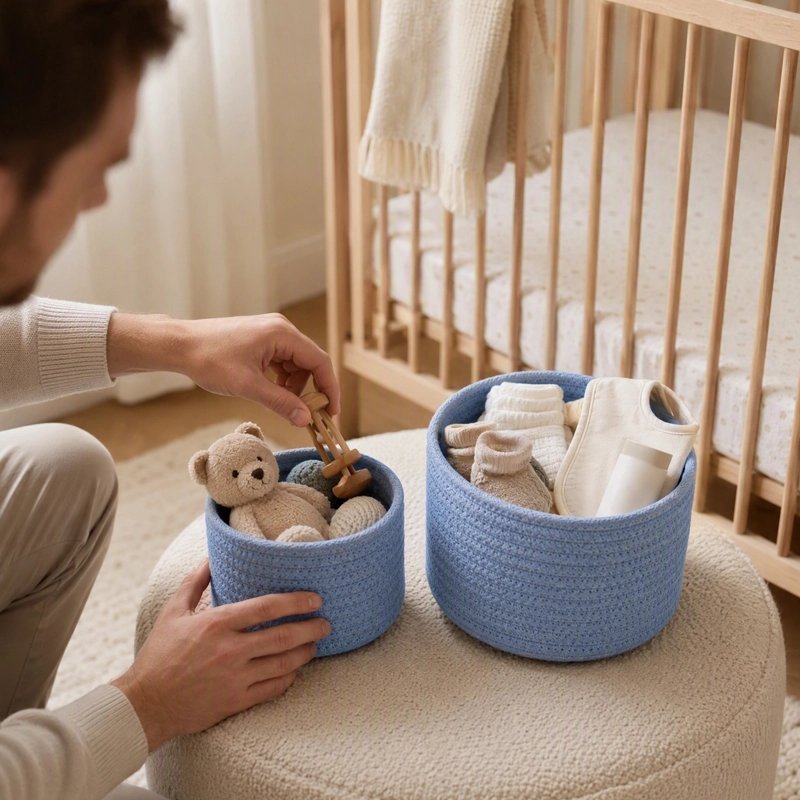 Panier rangement bébé bleu