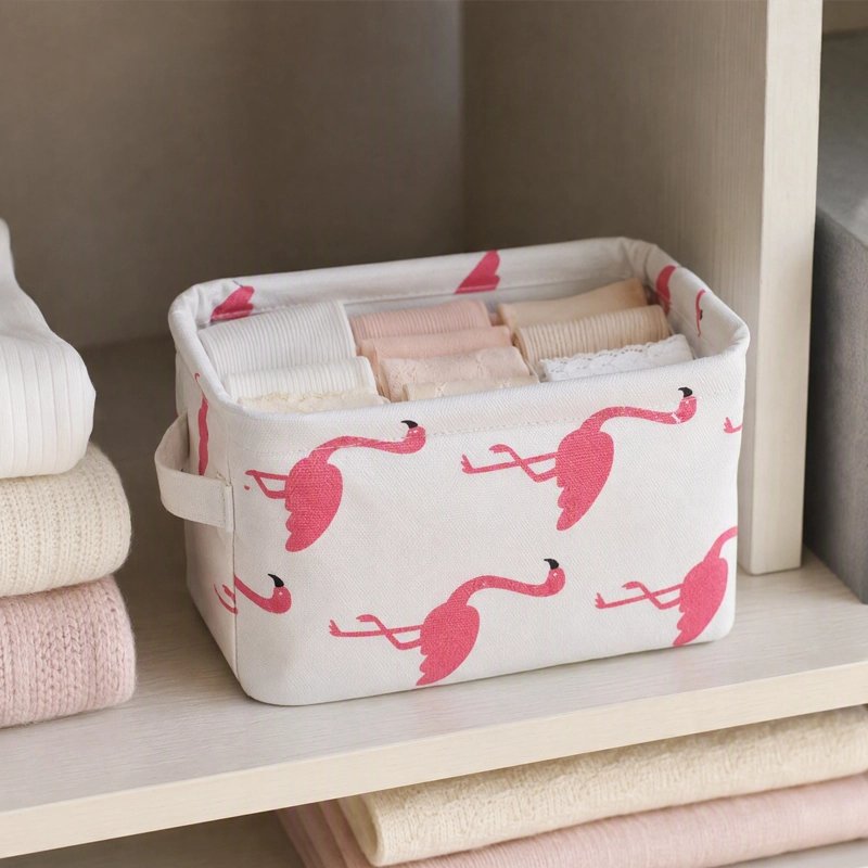 Panier rangement bebe flamant blanc