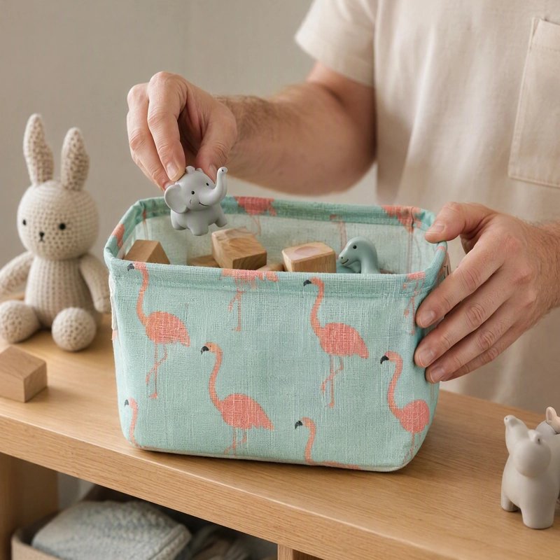 Panier rangement bebe flamant vert 1