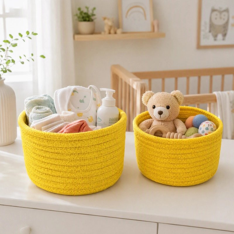 Panier rangement bébé jaune 2