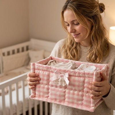 Panier rangement bébé rose