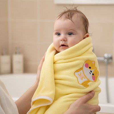 bebe dans la serviette soyeuse