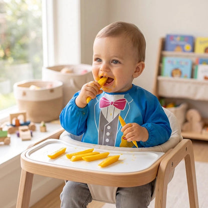 Bavoir bébé bleu bébé mange tout seul.