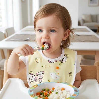 Bavoir bébé jaune.«bébé mange sans se salir.