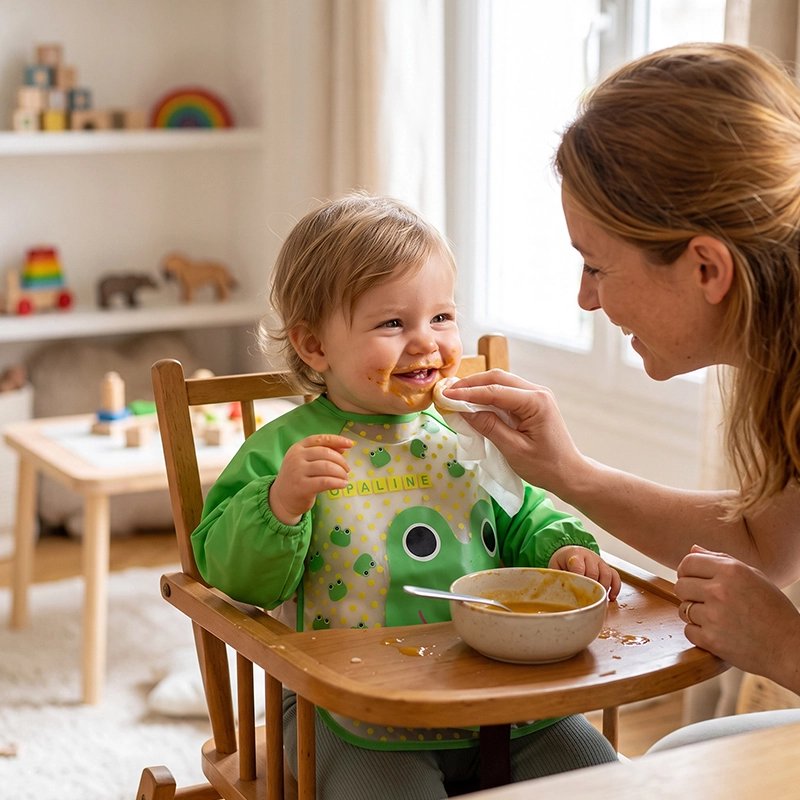 Bavoir bébé vert bébé mange