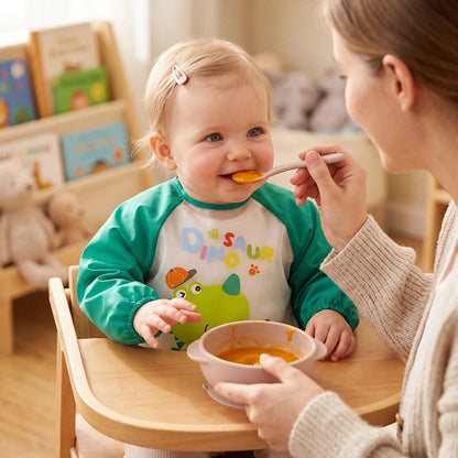 Bavoir bébé vert maman nourrit bébé