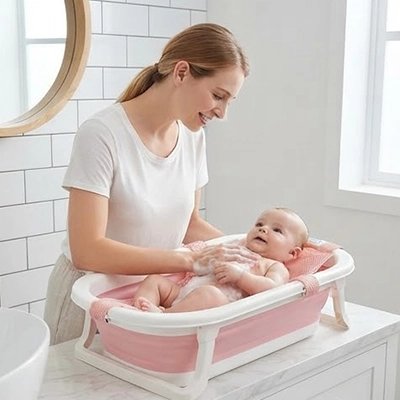 Coussin de bain bebe rose moment de complicité