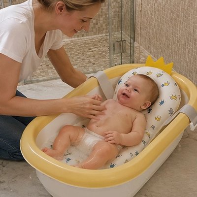 Coussin de bain bebe dans son baignoire