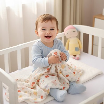 Couverture bébé blanche fleurie