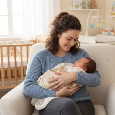 bébé confortabl dans les bras de maman