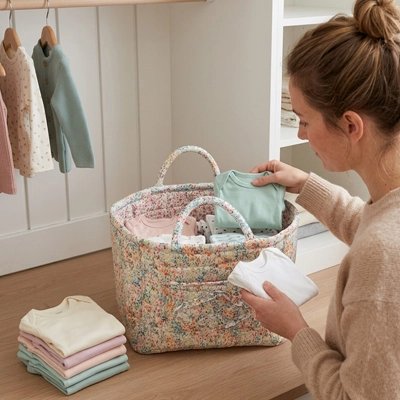Panier rangement bébé à motif floral 1