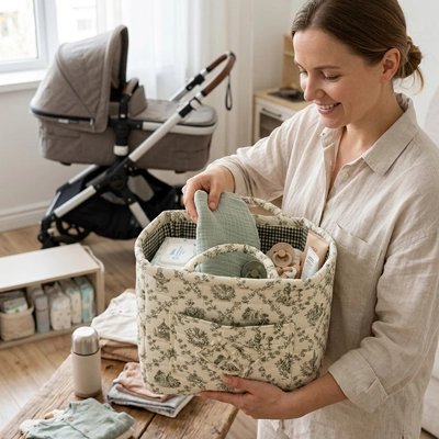 Panier rangement bébé à motif floral  3