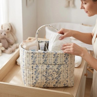 Panier rangement bébé blanc fleuri 3