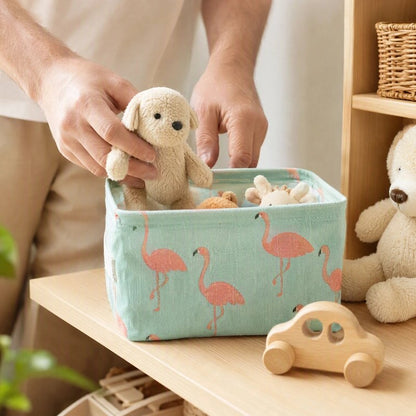 Panier rangement bebe  flamant vert