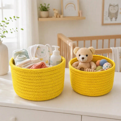 Panier rangement bébé jaune 2