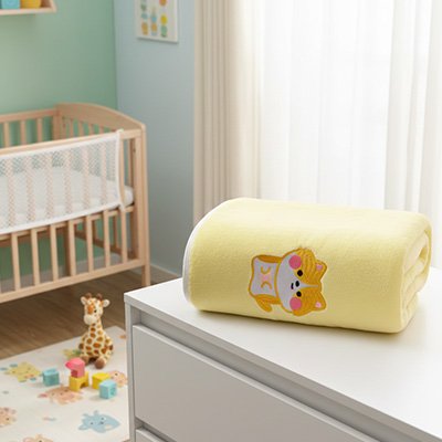 Serviette de bain bébé jaune,douce et moelleuse dans la chambre bébé