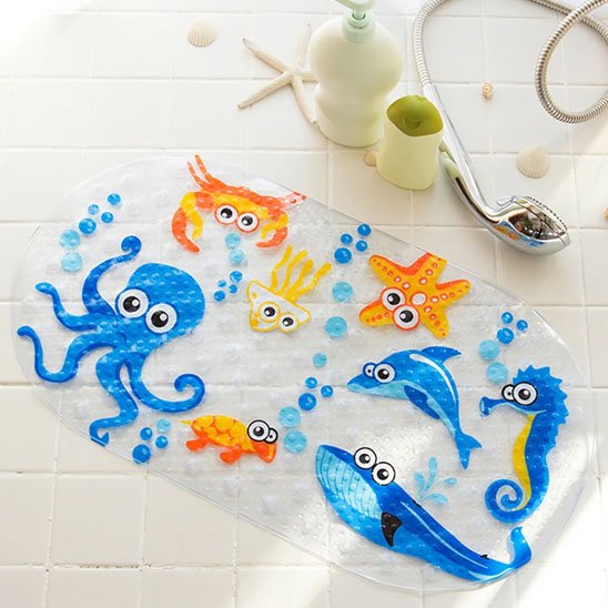 Tapis de bain pour bébé motif marins bleu et orange